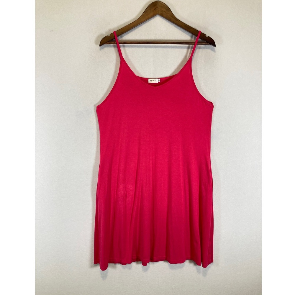 Barbiecore‎ Qearal Women LG Fuchsia Pink Spaghetti Strap V-Neck Slip Mini Dress